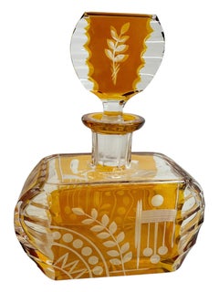 Art Deco Amber & Clear Glass Perfume Bottle, vintage Austria 1930s