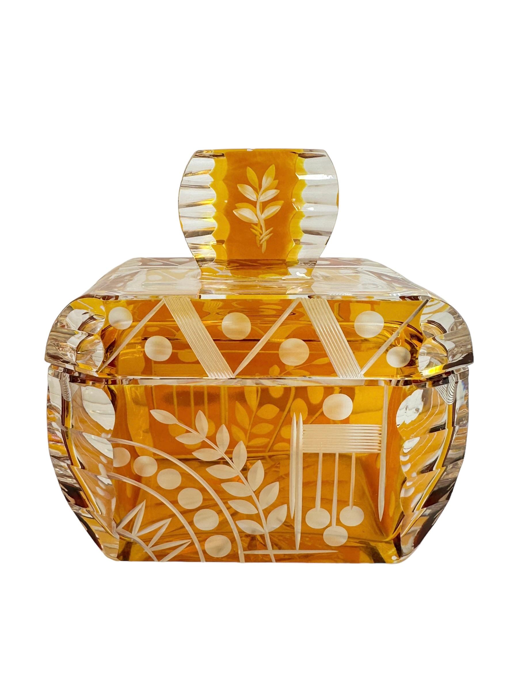 Art Deco Amber & Clear Glass Trinket Decorative Vanity Box vintage Austria 1930s