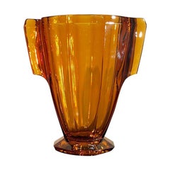 Art Deco Amber Color Glass Vase, 1930s Czech Republic