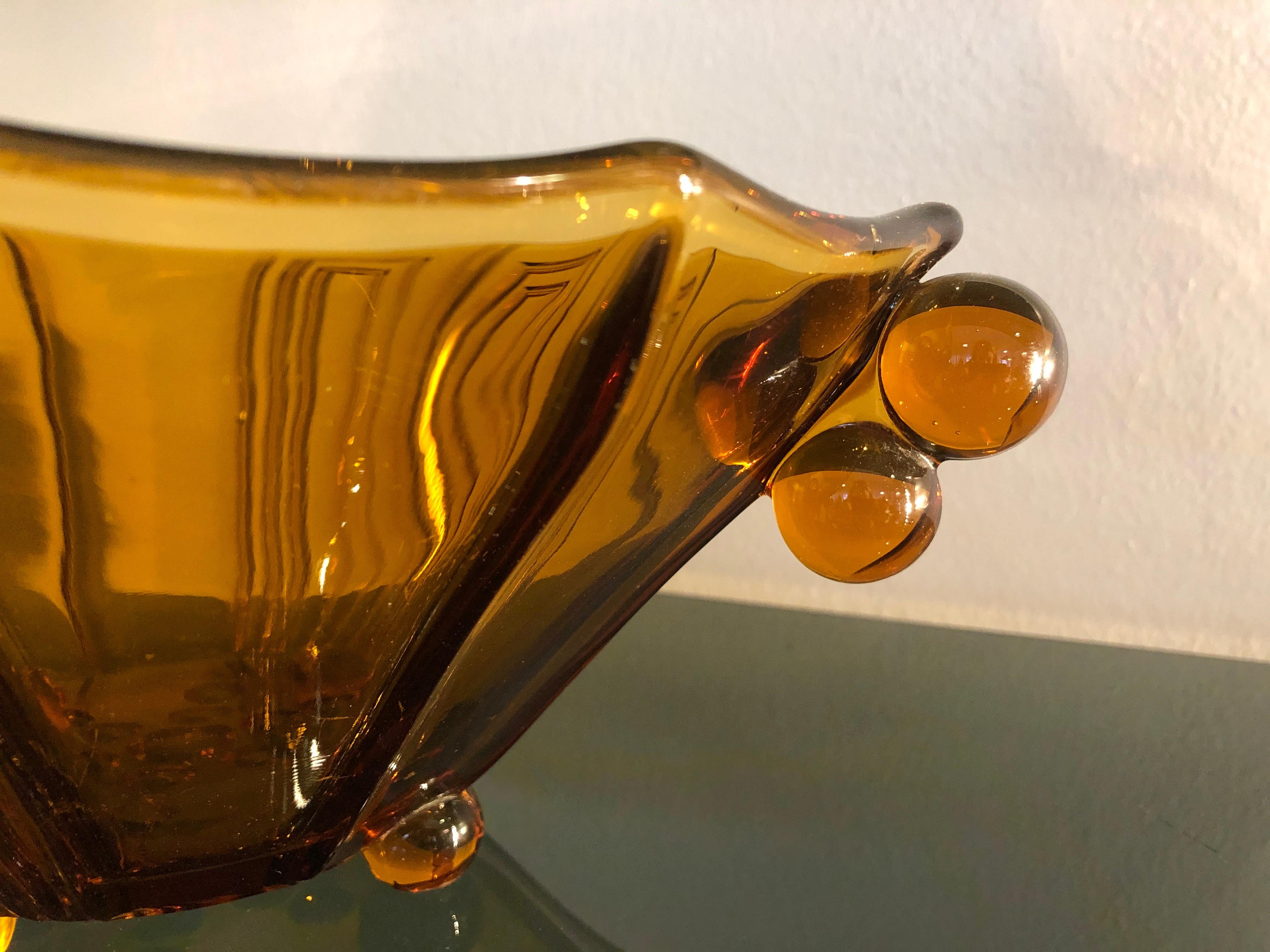 Art Deco Amber Color Thick Glass Decorative Vase Bowl or Centerpiece 2