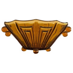 Antique Art Deco Amber Color Thick Glass Decorative Vase Bowl or Centerpiece