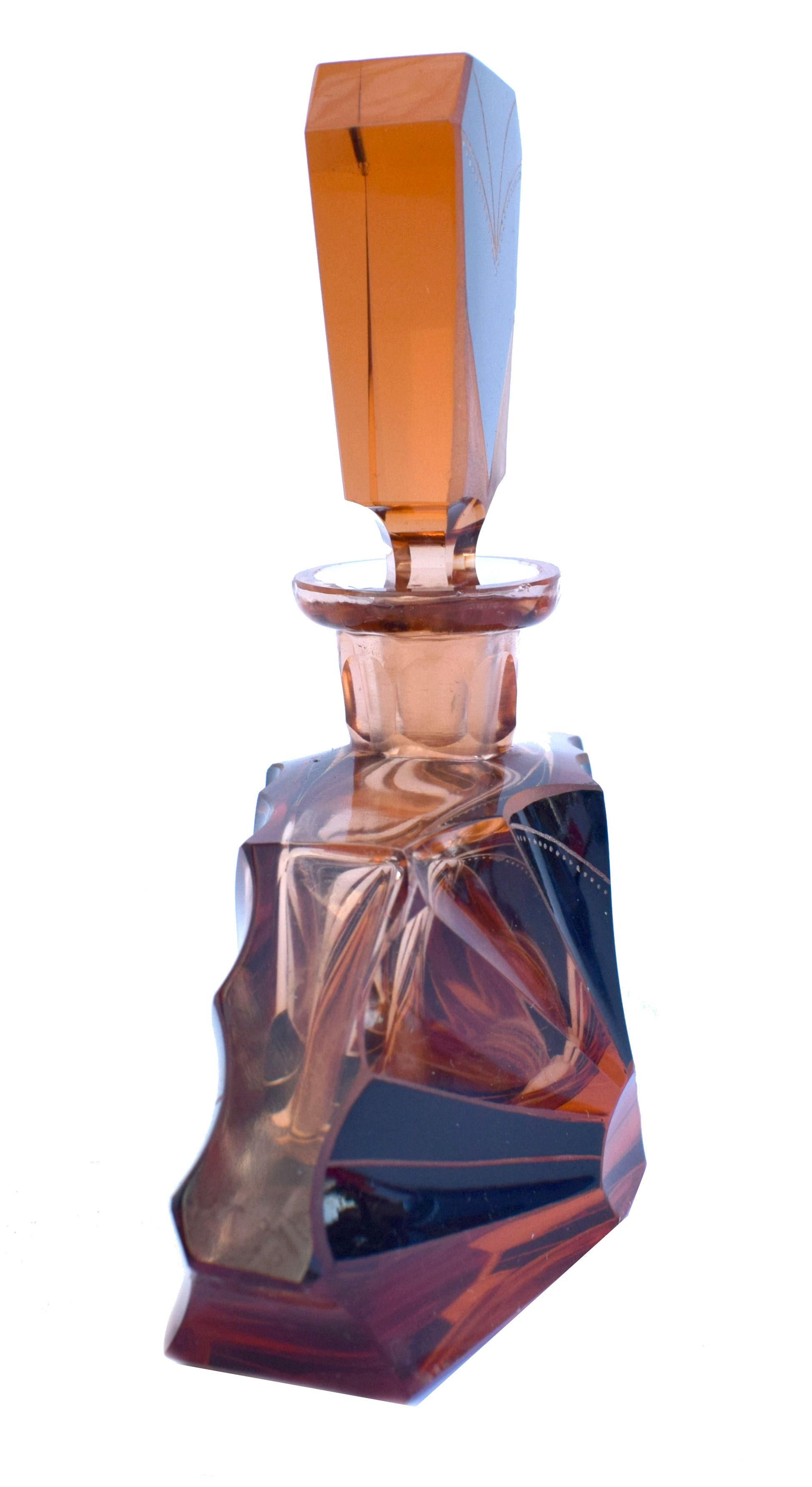 Art Deco Amber Colored 1930s Glass Perfume Scent Bottle 1