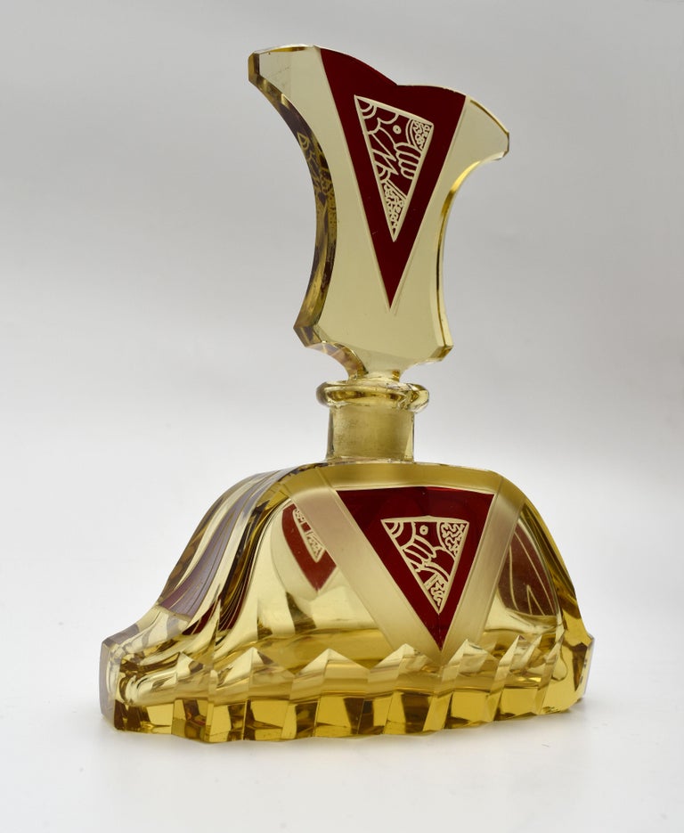Art Deco Amber Coloured Glass Perfume Bottle by Karl Palda, c1930s For