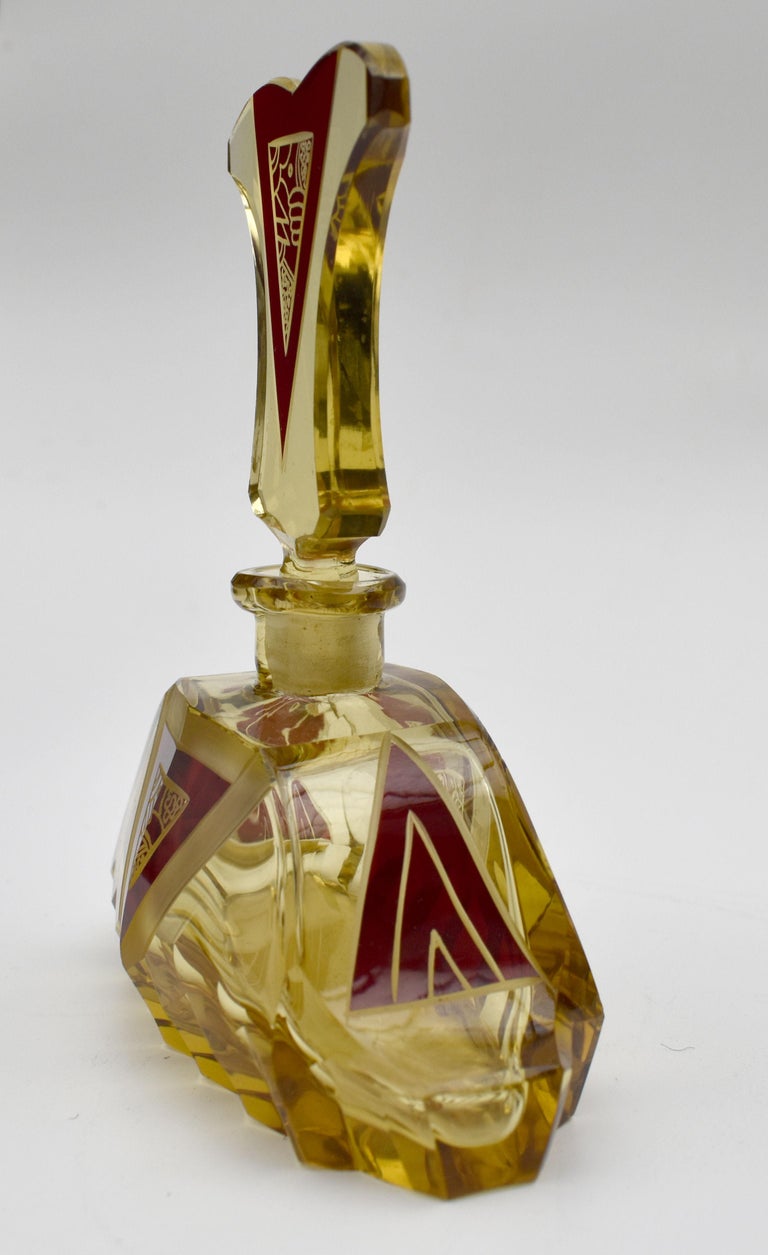 Art Deco Amber Coloured Glass Perfume Bottle by Karl Palda, c1930s For