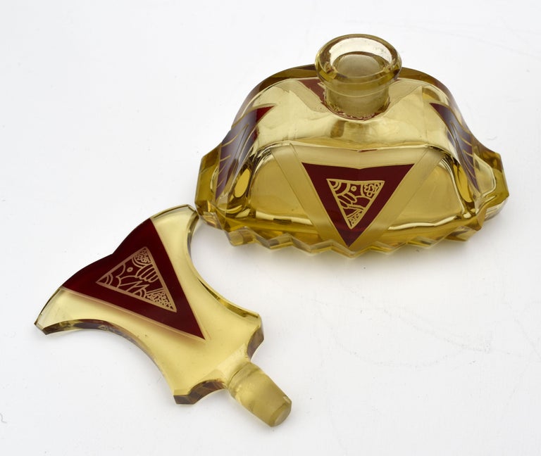 Art Deco Amber Coloured Glass Perfume Bottle by Karl Palda, c1930s For