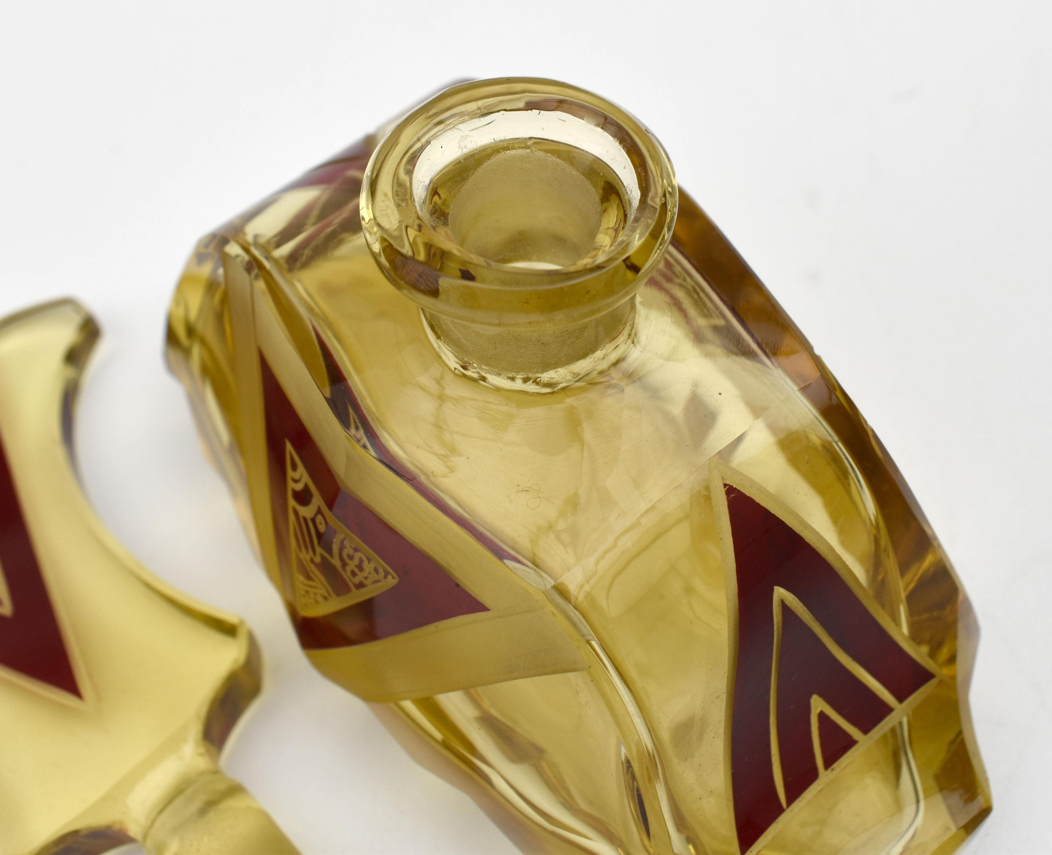 20th Century Art Deco Amber Coloured Glass Perfume Bottle by Karl Palda, c1930s For Sale
