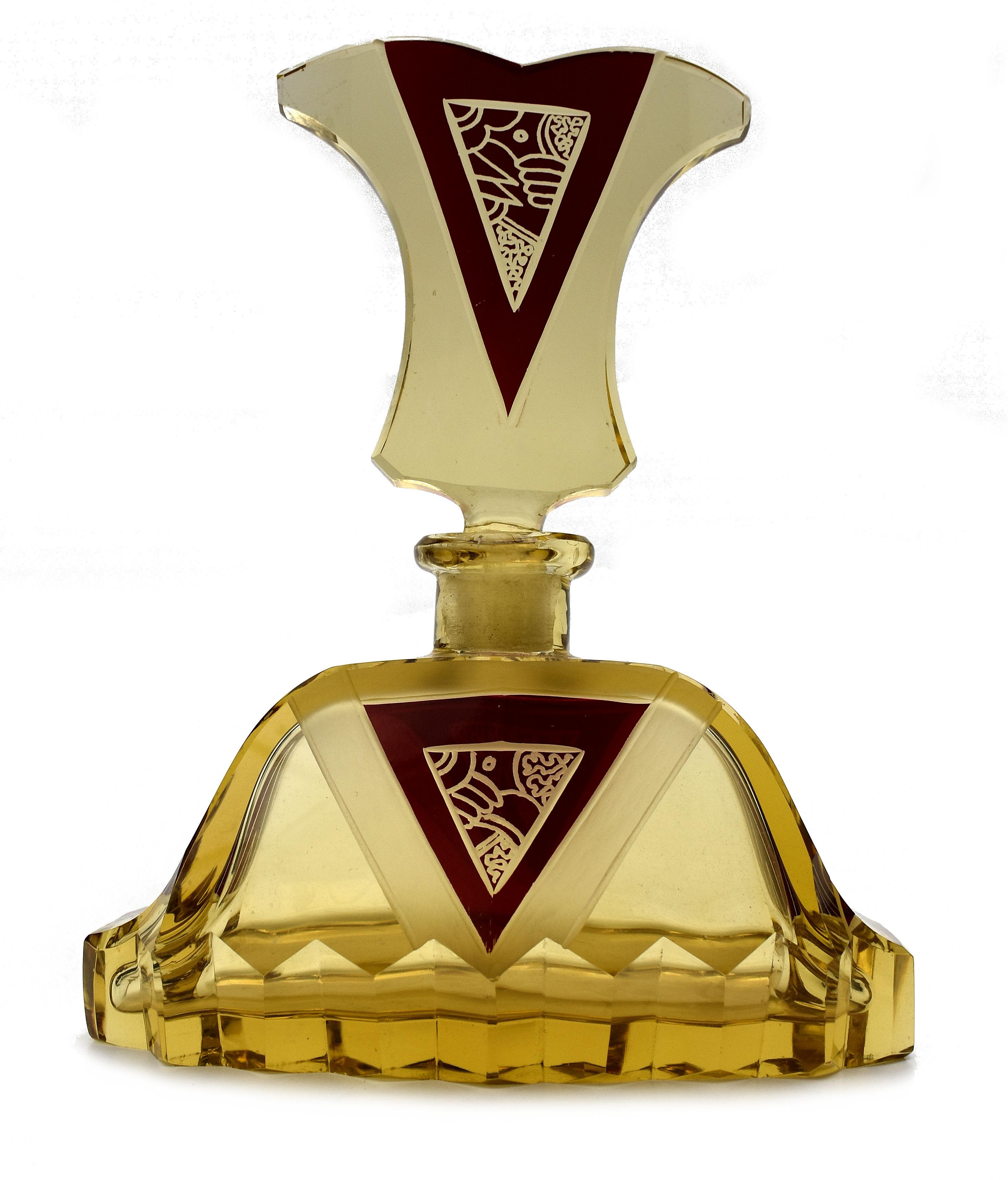 Art Deco Amber Coloured Glass Perfume Bottle by Karl Palda, c1930s For Sale 1