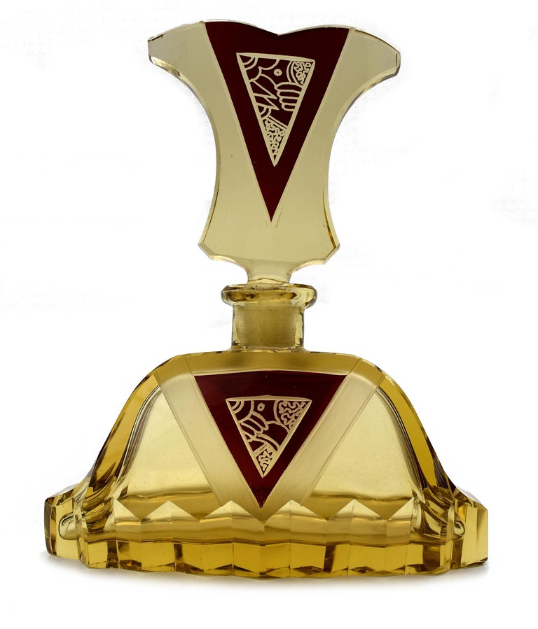 Art Deco Amber Coloured Glass Perfume Bottle by Karl Palda, c1930s For