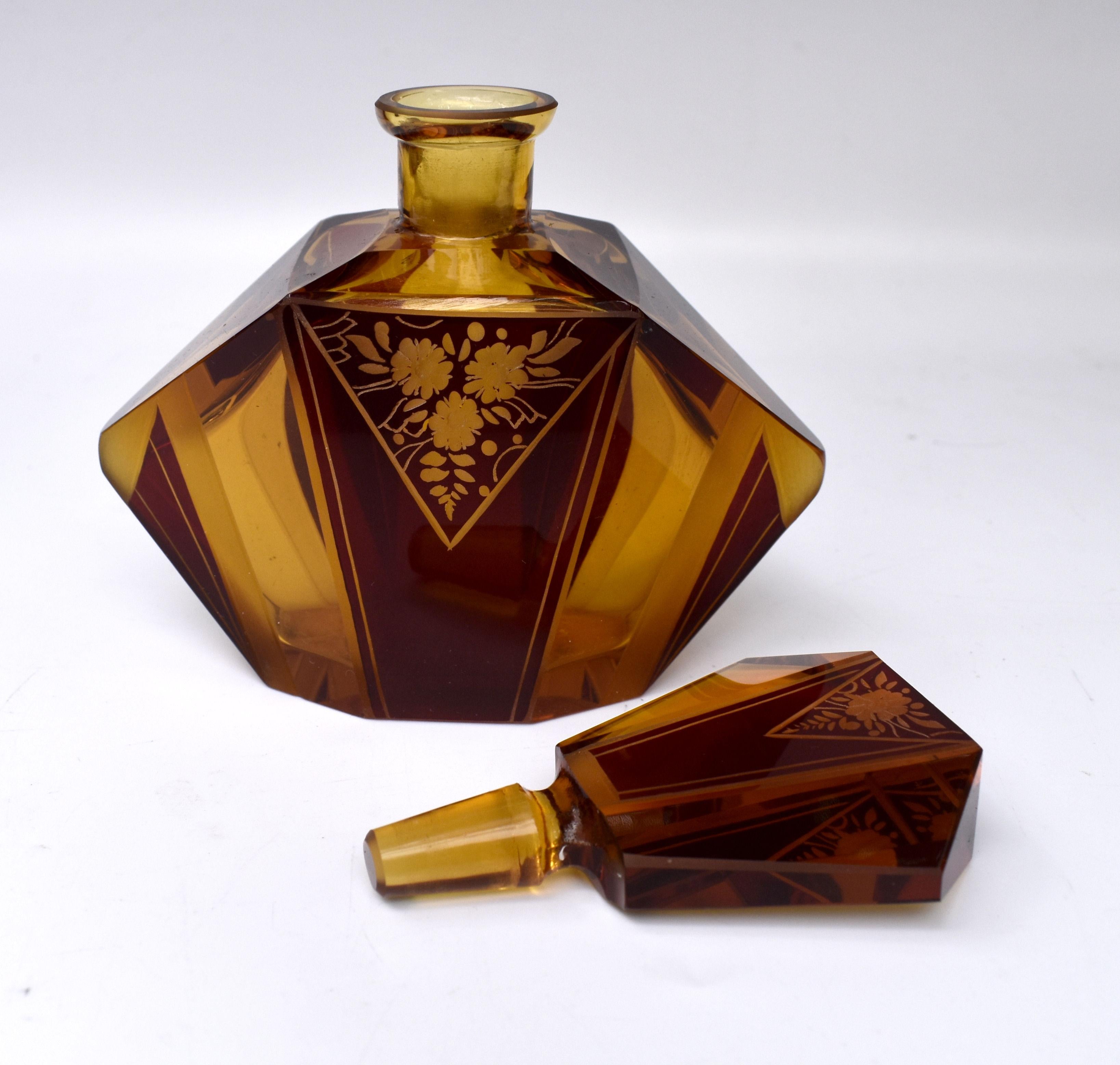 20th Century Art Deco Amber Coloured Glass Perfume Bottle by Karl Palda, c1930s