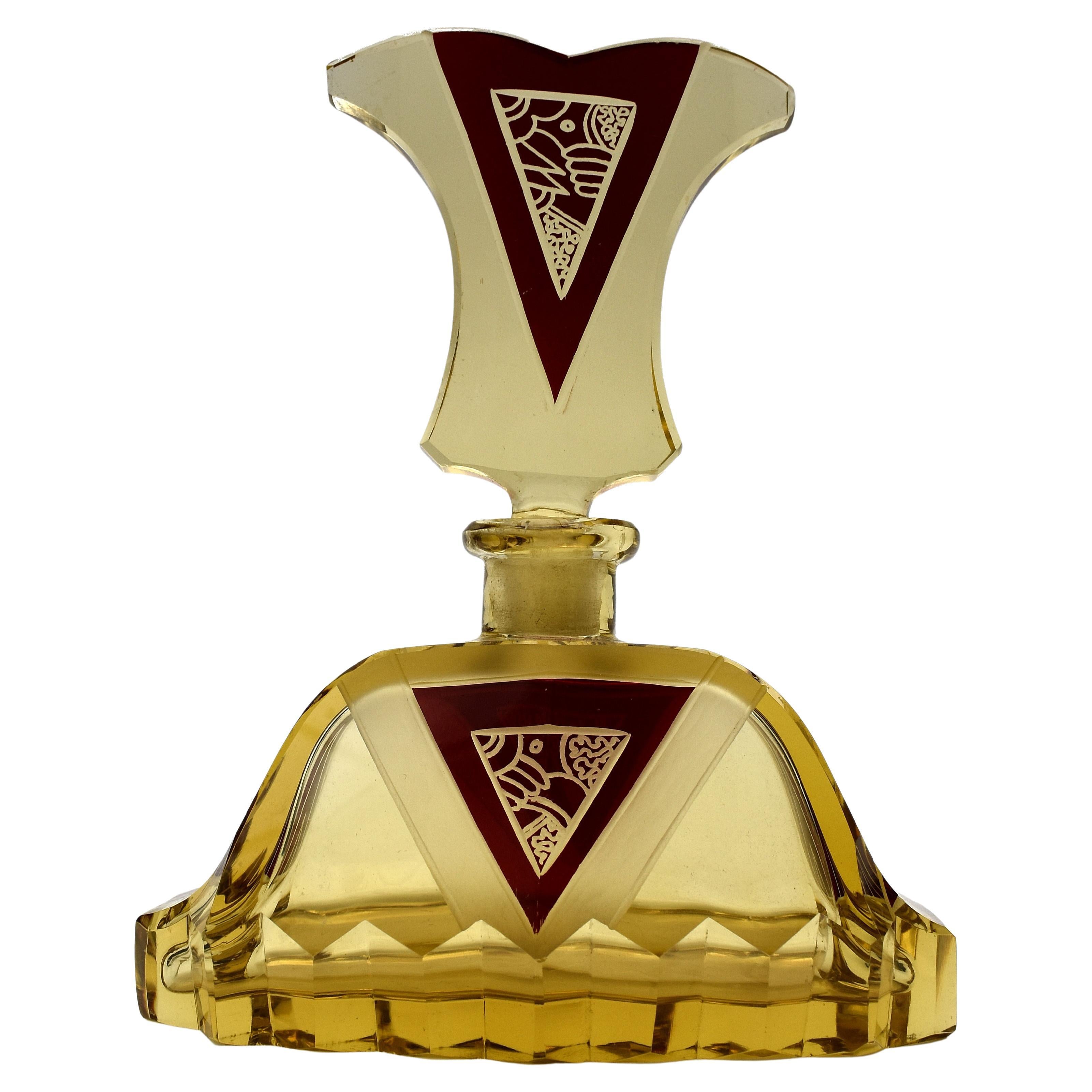 Art Deco Amber Coloured Glass Perfume Bottle by Karl Palda, c1930s