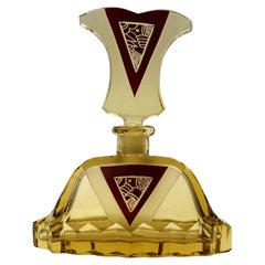 Used Art Deco Amber Coloured Glass Perfume Bottle by Karl Palda, c1930s