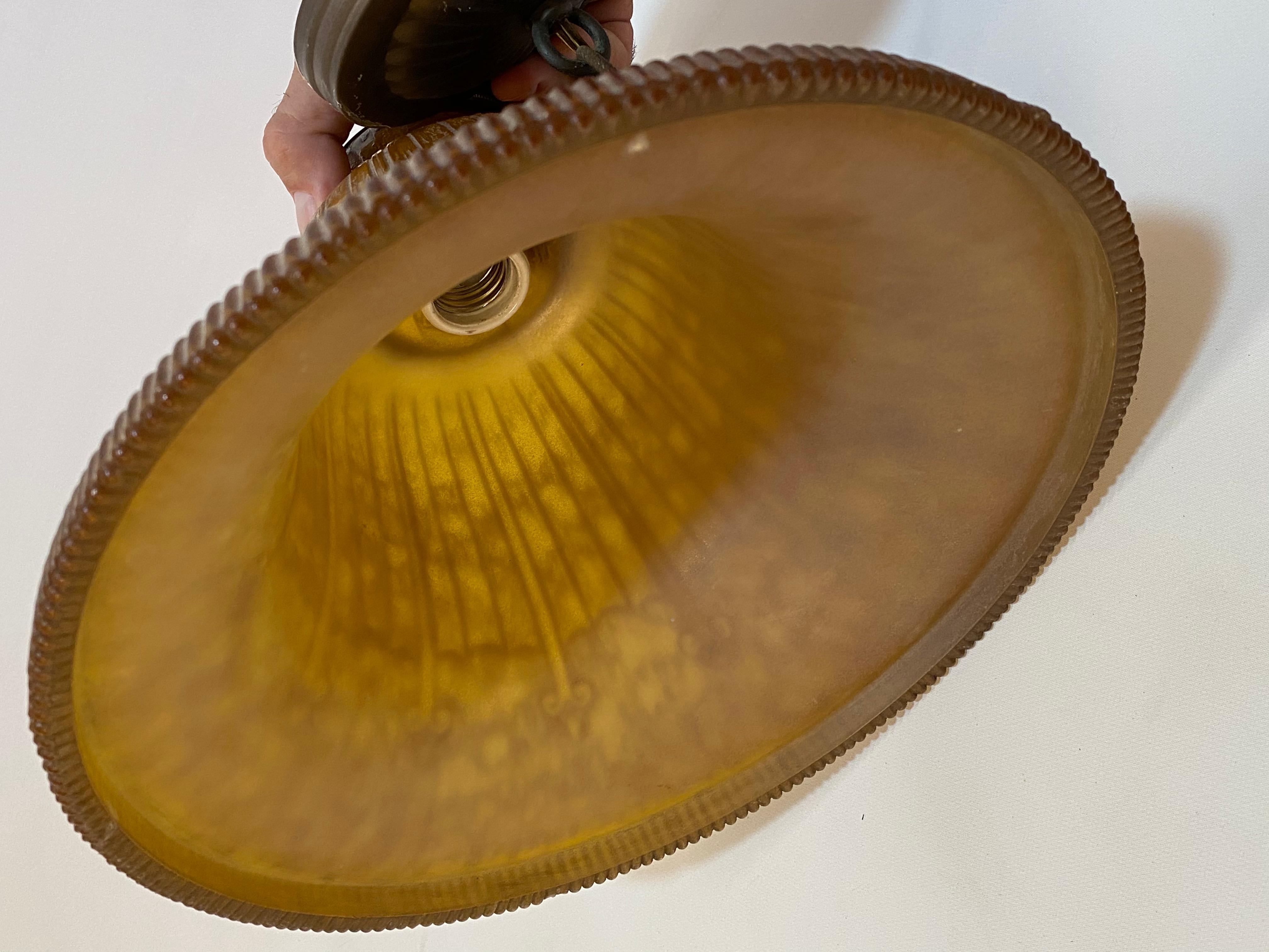 Art Deco Amber Glass Bell Pendant Light 4