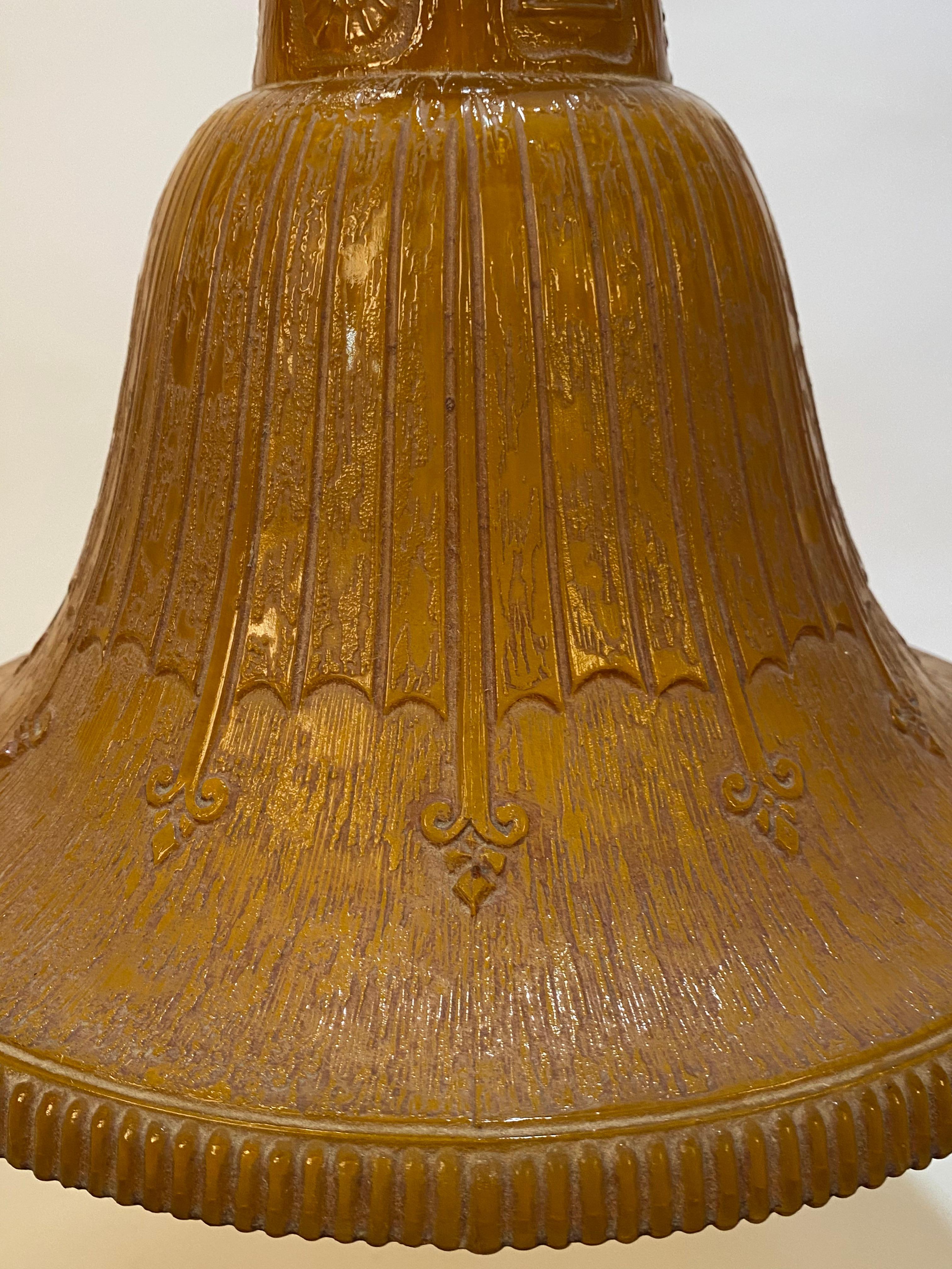 Mid-20th Century Art Deco Amber Glass Bell Pendant Light