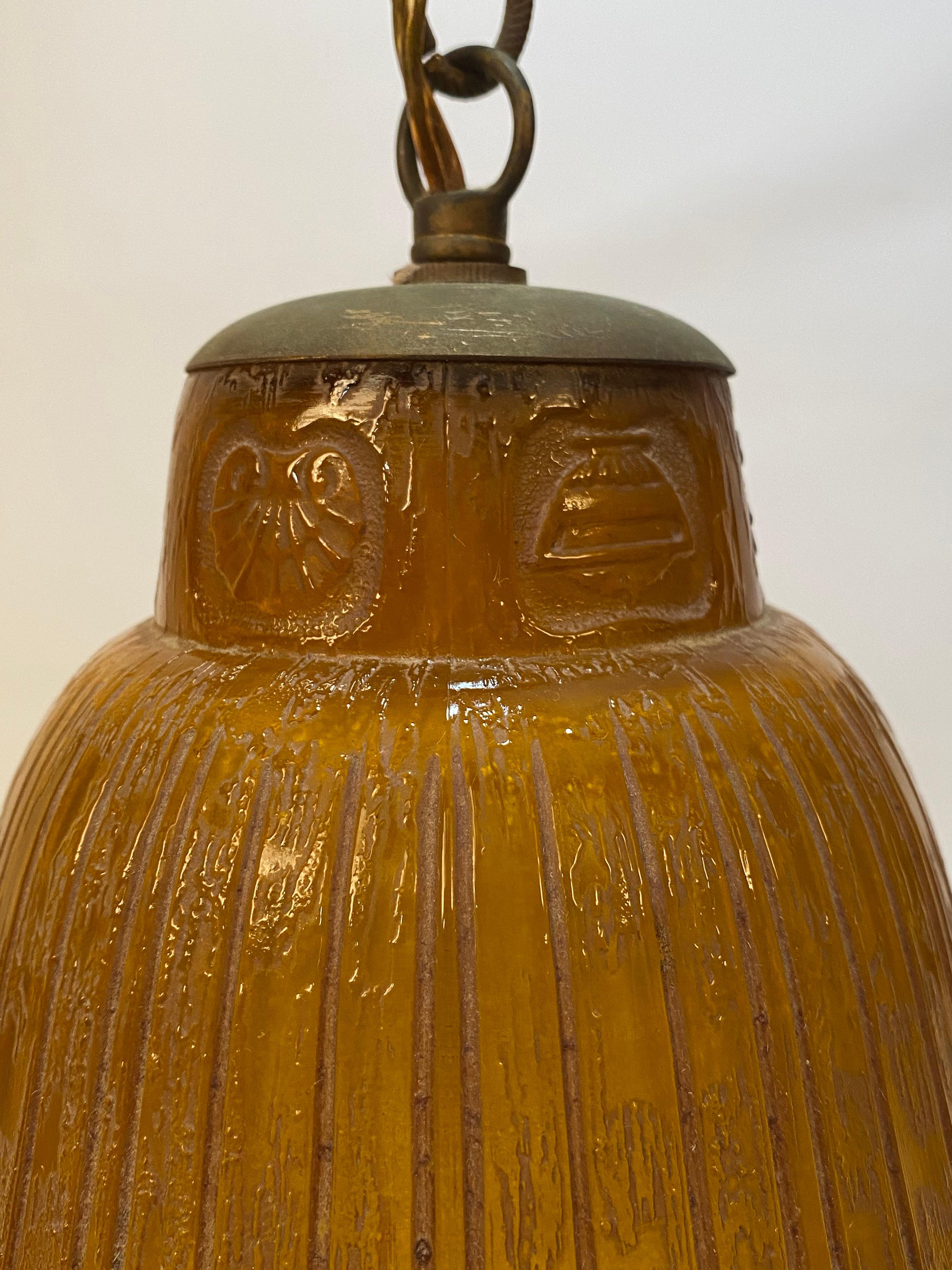 Art Deco Amber Glass Bell Pendant Light 1