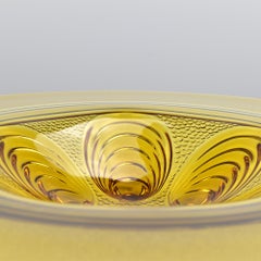 Art Deco Amber Glass Centerpiece Bowl with Relief Peacock Motif