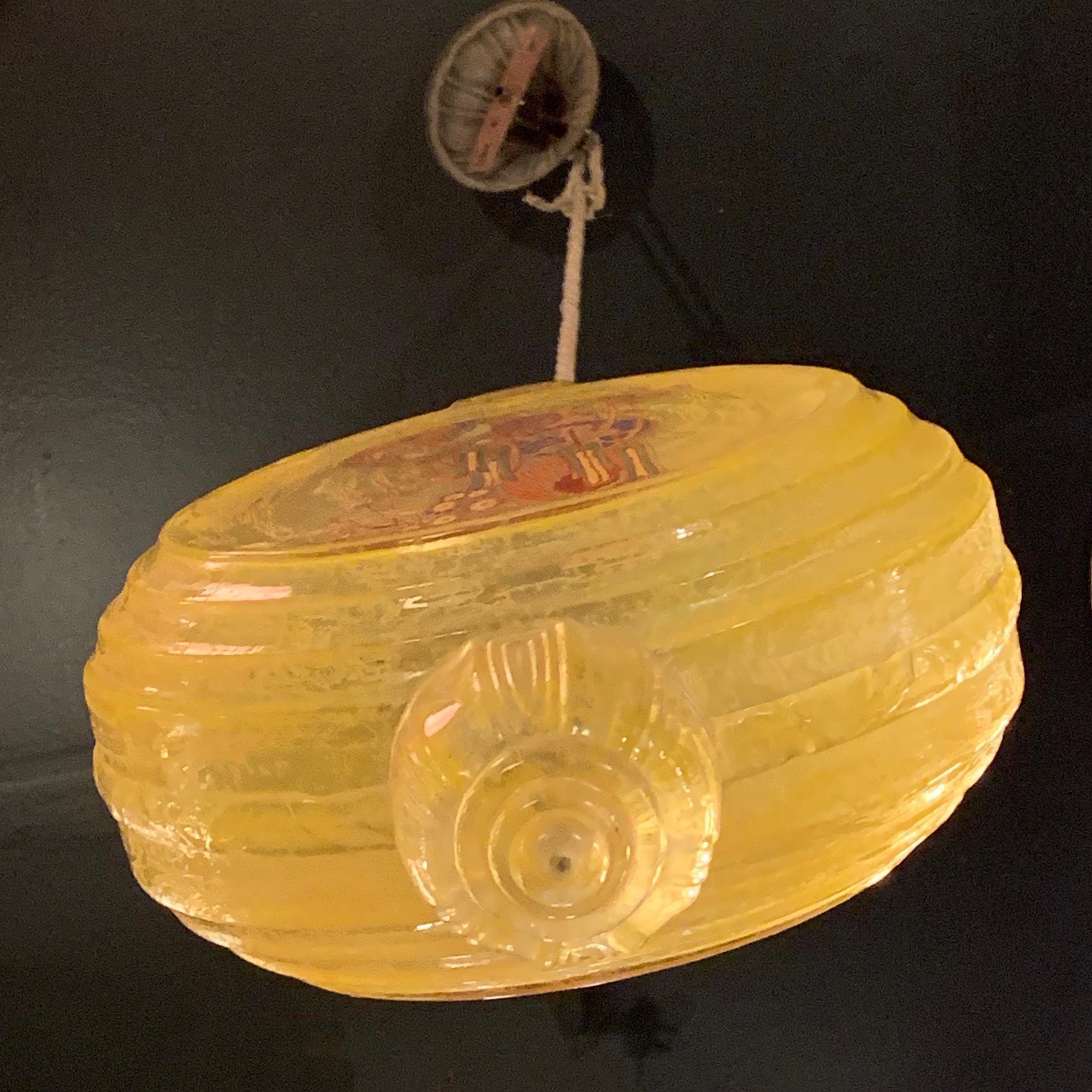 Art Deco Amber Glass Chinoiserie Pendant Light 1