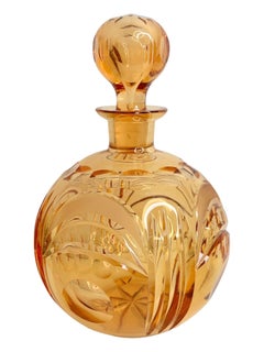 Art Deco Amber Glass Decanter Bottle, vintage Austria 1930s