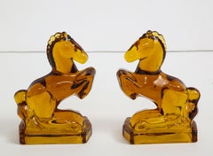Art Deco Amber Glass Horse Bookends