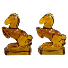 Art Deco Amber Glass Horse Bookends