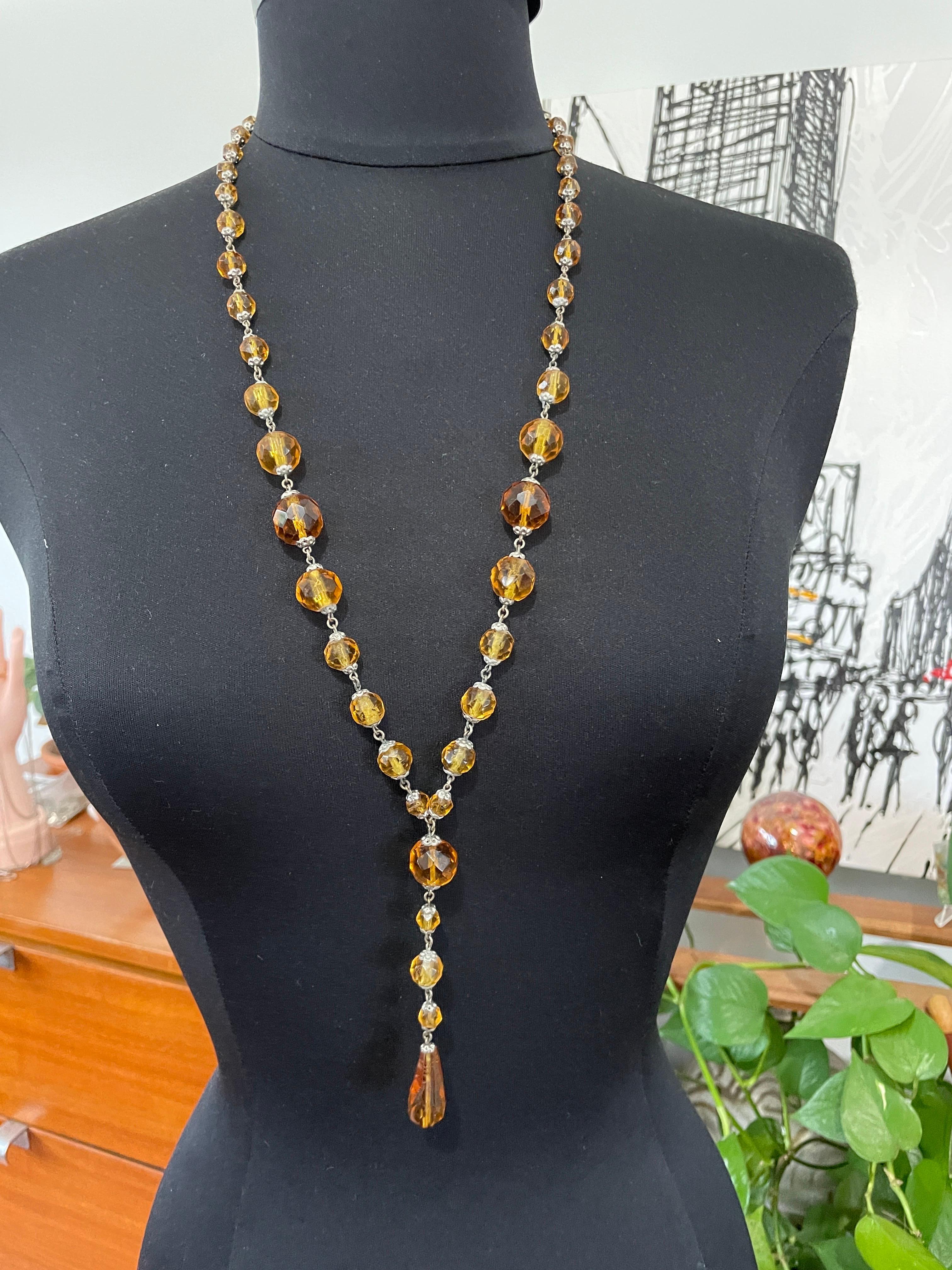 Art Deco Amber Glass Sautoir Necklace 1920s For Sale 3