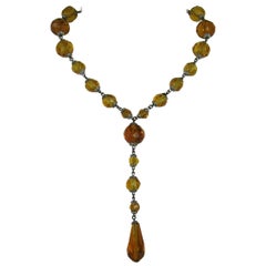 Antique Art Deco Amber Glass Sautoir Necklace 1920s