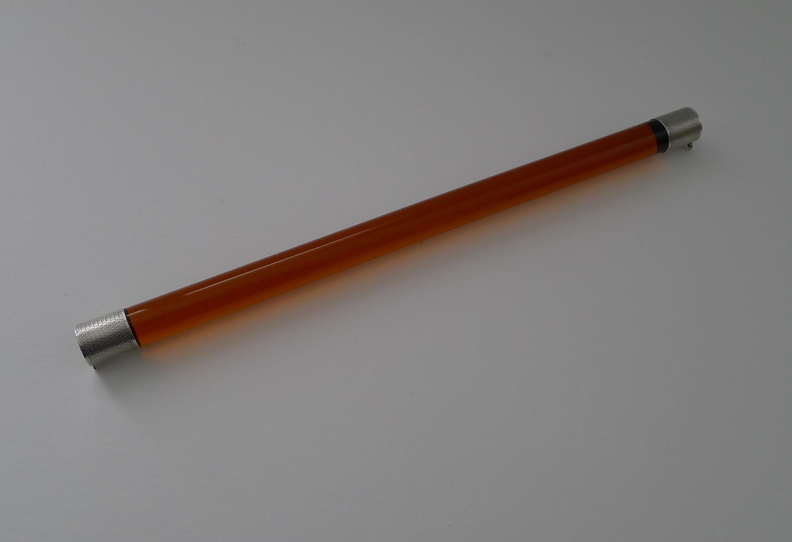 Art Deco Amber Glass & Sterling Silver Ruler, 1927 In Good Condition For Sale In Bath, GB