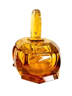 Art Deco Amber Glass Trinket Decorative Vanity Box, vintage Austria 1930s