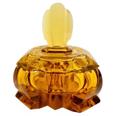 Scatola di vanità decorativa in vetro ambrato Art Deco, vintage Austria 1930
