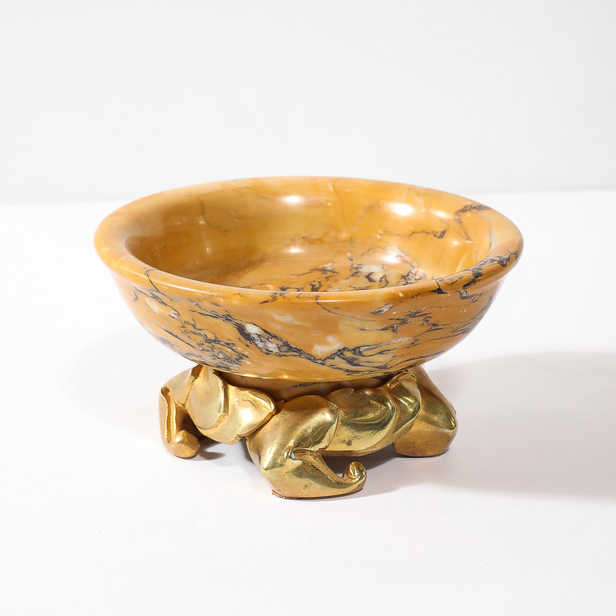 Plato Art Decó de Mármol Ámbar Dorado con Base Estilizada de Bronce Dorado en venta 2