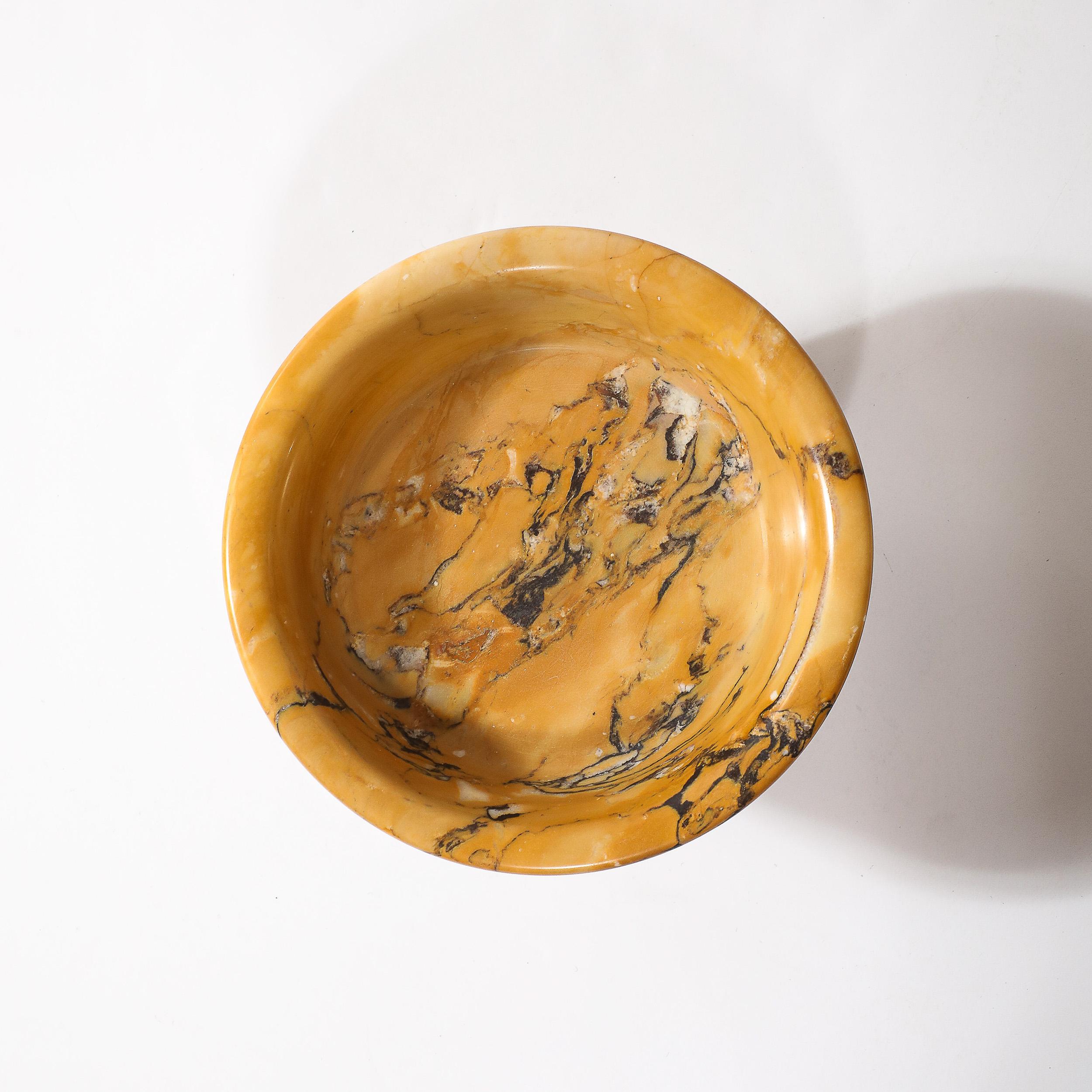 Plato Art Decó de Mármol Ámbar Dorado con Base Estilizada de Bronce Dorado en venta 3