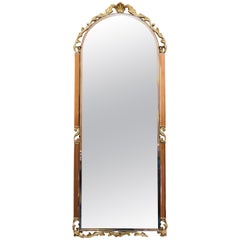 Art Deco Amber / Peach Glass Bevelled Wall Mirror Carved French Relief Detailing