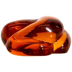 Vintage Art Deco Sensual Shaped Paperweight in Translucent Amber Organic Modern