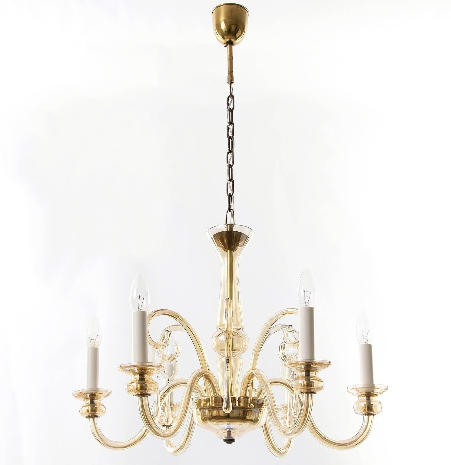 Mid-20th Century Art Deco Amber Tone Glass Chandelier For Sale