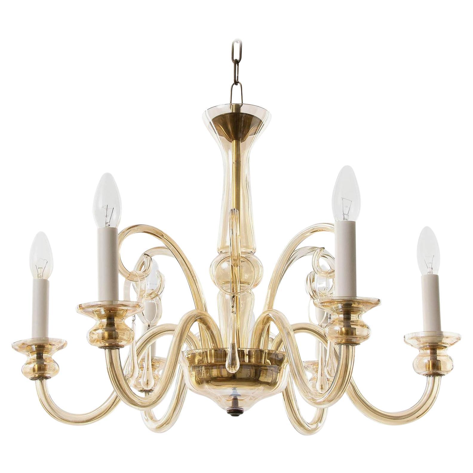 Art Deco Amber Tone Glass Chandelier For Sale