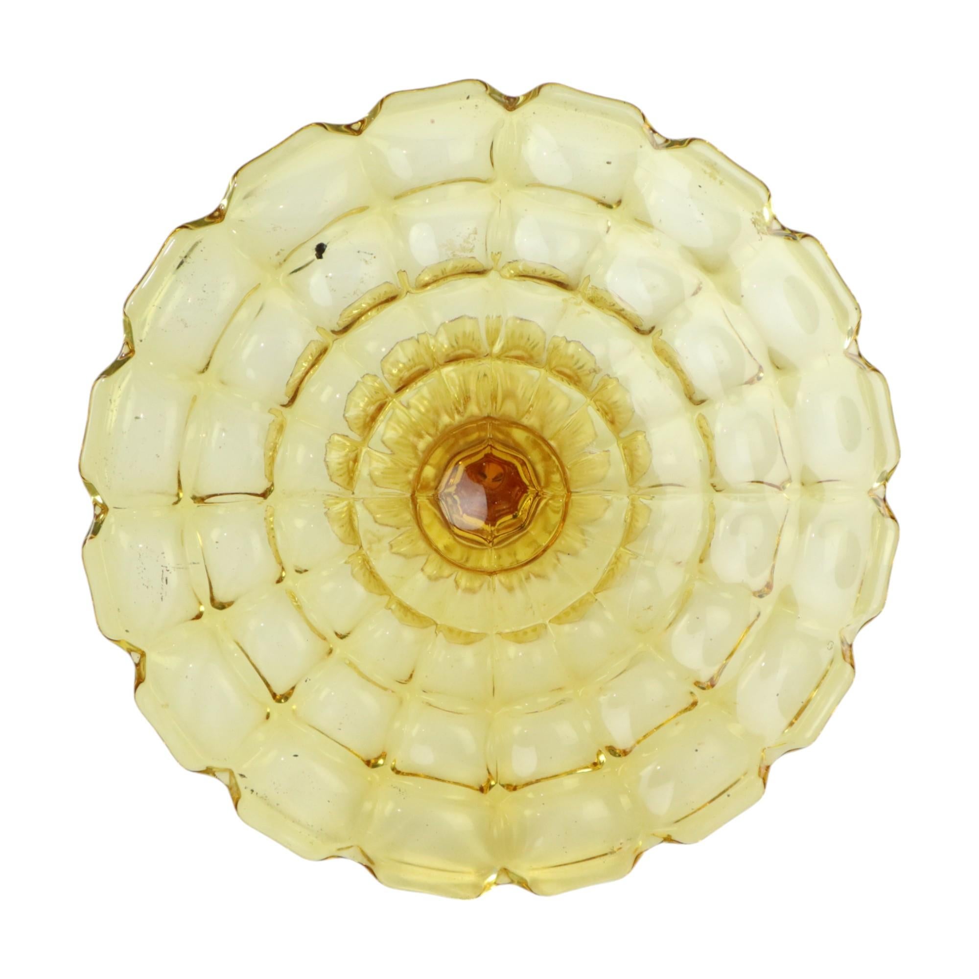 Art Decó Plato amarillo ámbar para tartas Plato para pasteles Vidrio de la Depresión 1