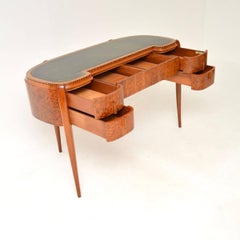 Art Deco Amboyna and Inlaid Satin Wood Leather Top Desk