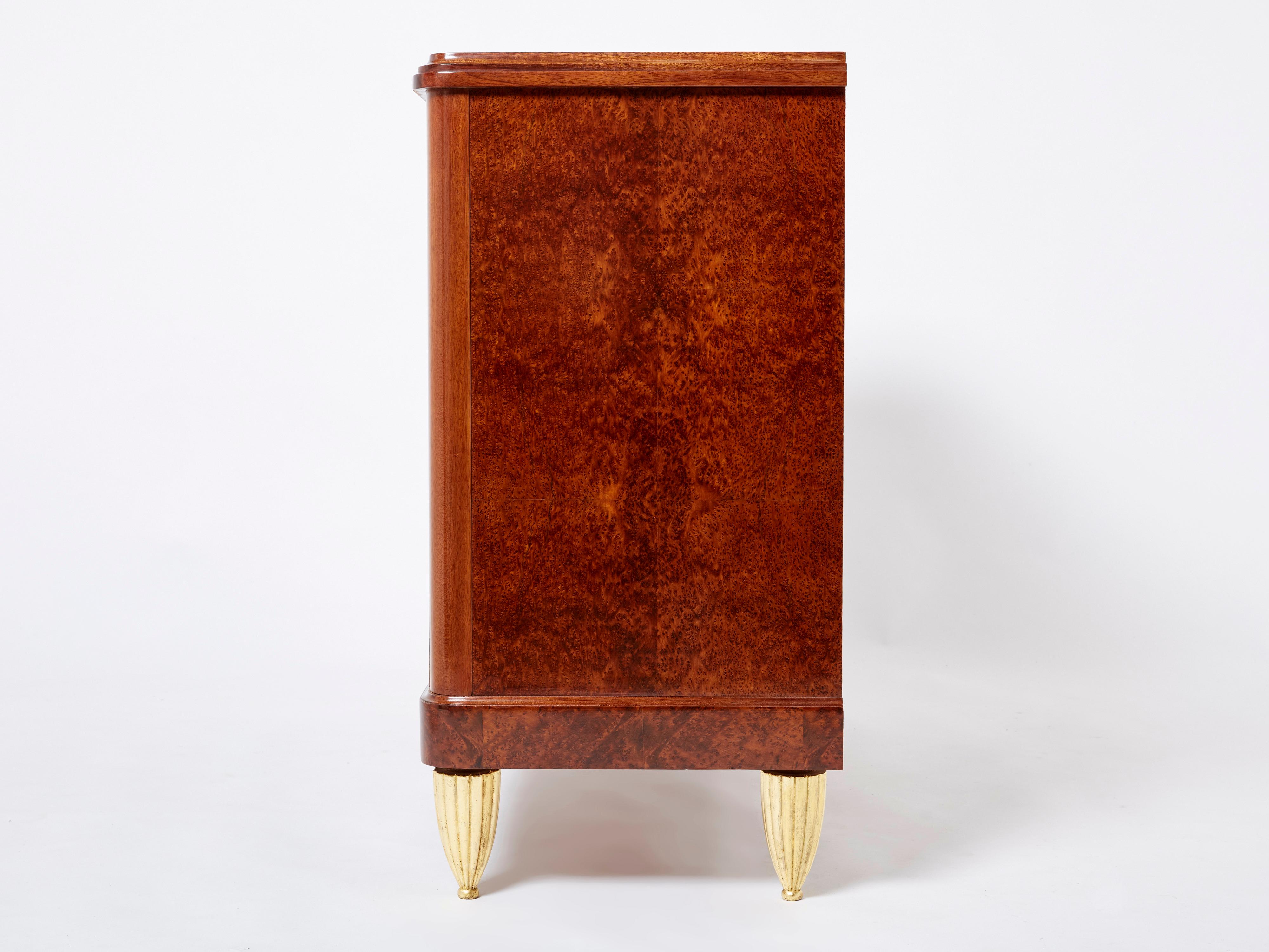 Art Deco Amboyna Burl Wood Commode Attr. Maurice Dufrène 1940s For Sale 1