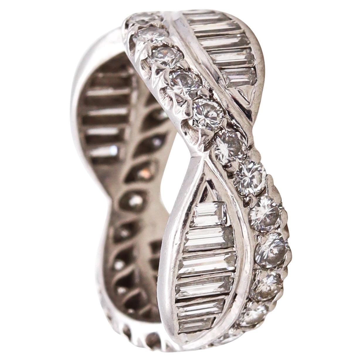 Art Deco American 1940 Gorgeous Platinum Eternity Ring 2.80 Cts Caliber Diamonds For Sale