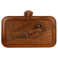 Targa da parete a forma di sirena in legno di noce intagliato Art Carved