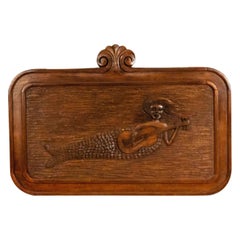 Art Deco American Carved Walnut Mermaid Wall Plaque Vintage Art Deco American Carved Walnut Mermaid Wall Plaque