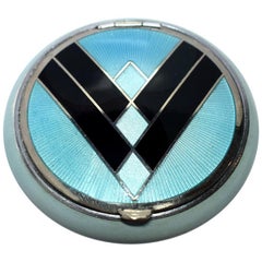 Art Deco American Evans 'Tapsift' Blue Enamel Guilloche Compact