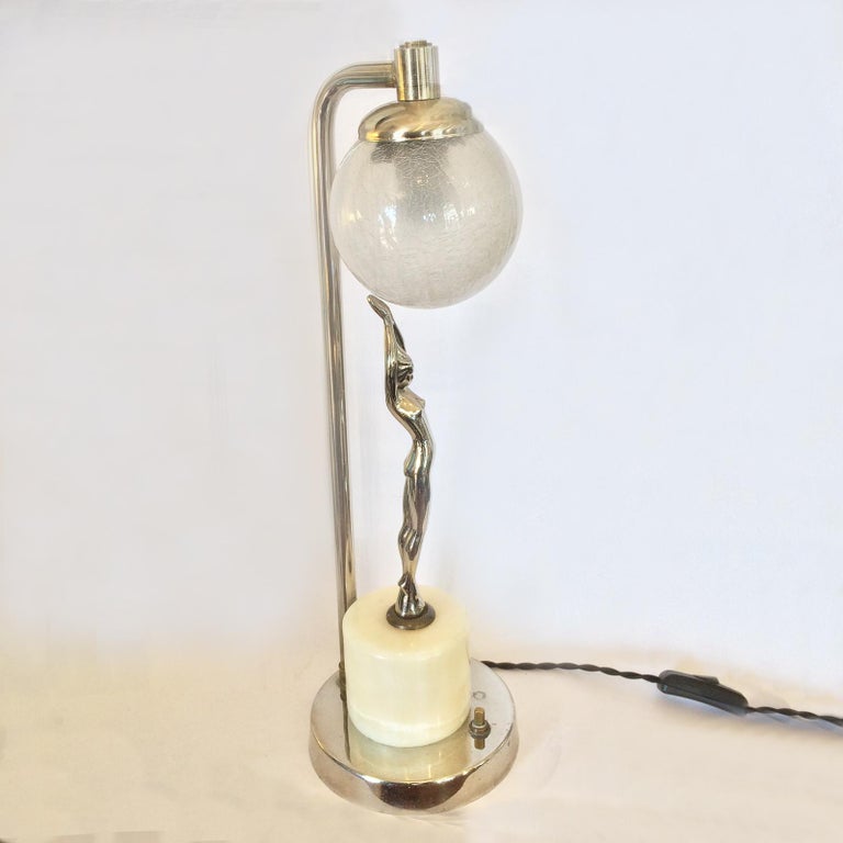 Mid-20th Century Art Deco American Frankart Nude Lamp on Marble Base For Sale