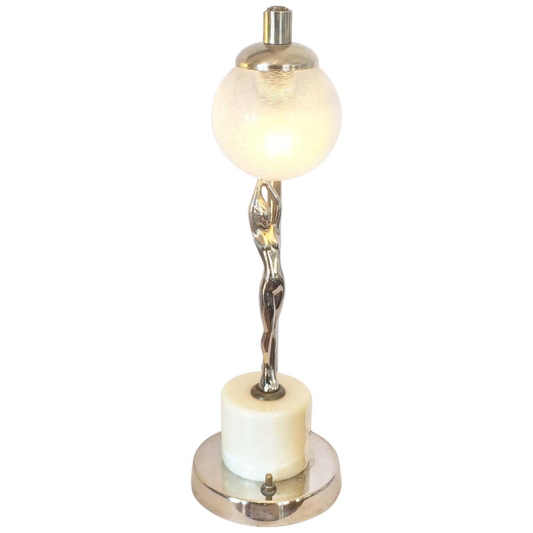 Art Deco American Frankart Nude Lamp on Marble Base For Sale