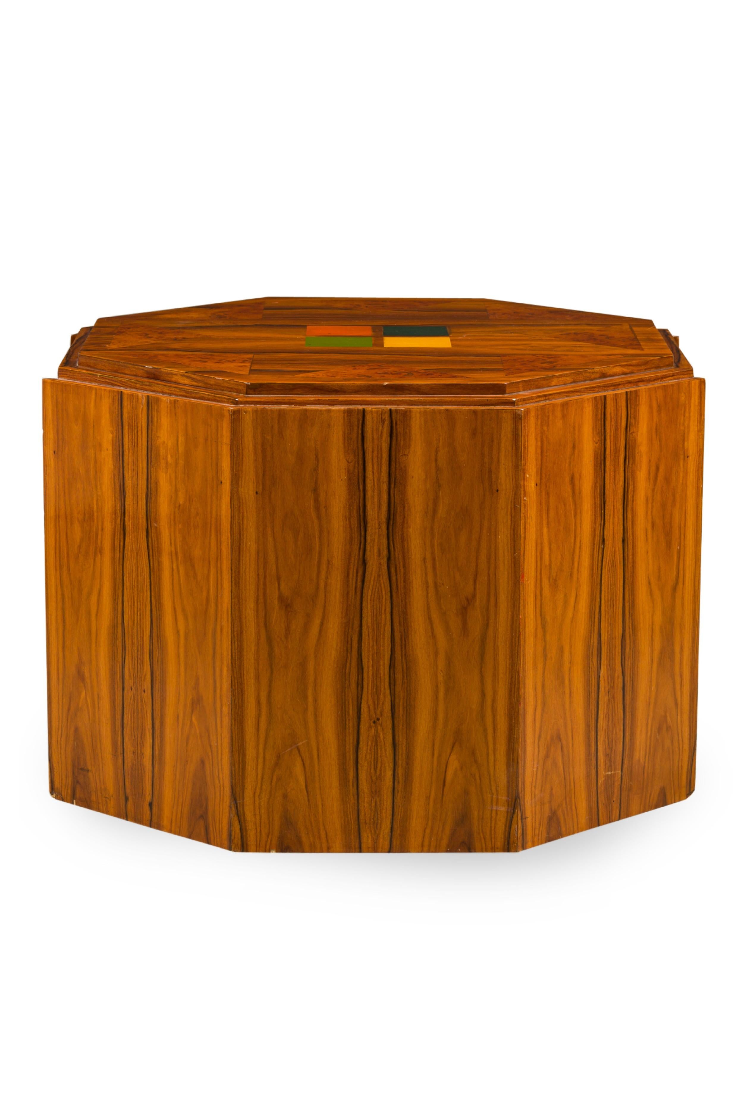 Art Deco American hexagonal end / side table with geometric inlaid top.

