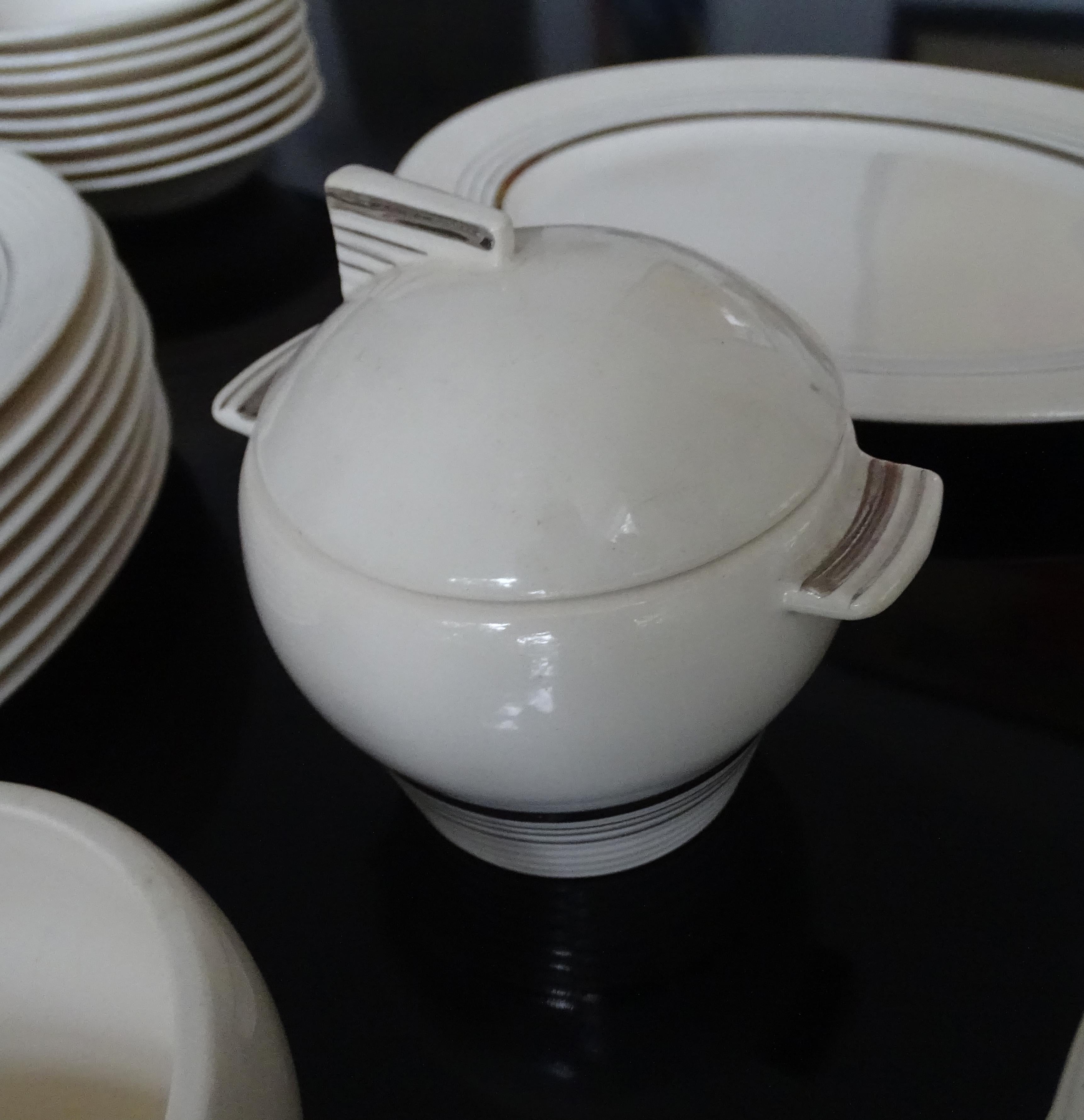 Art Deco American Limoges White Gold China Dinnerware Service Set, 1930s For Sale 6