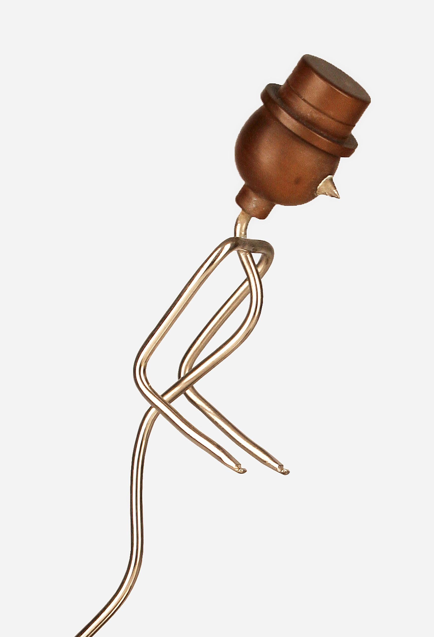 Art Déco American Metal Wire and Wood Bellboy/Bellhop/Stick Figure Match Holder In Good Condition For Sale In North Miami, FL
