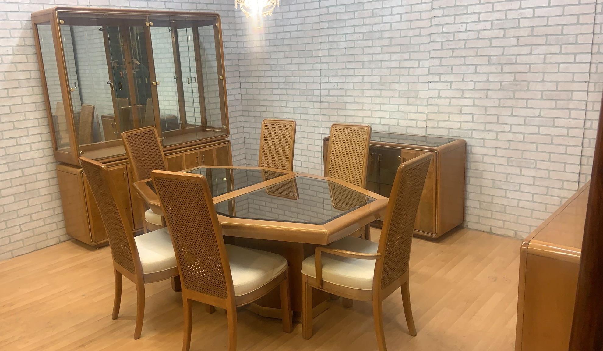 Art Deco American of Martinsville Burlwood 8 Piece Dining Set For Sale 3