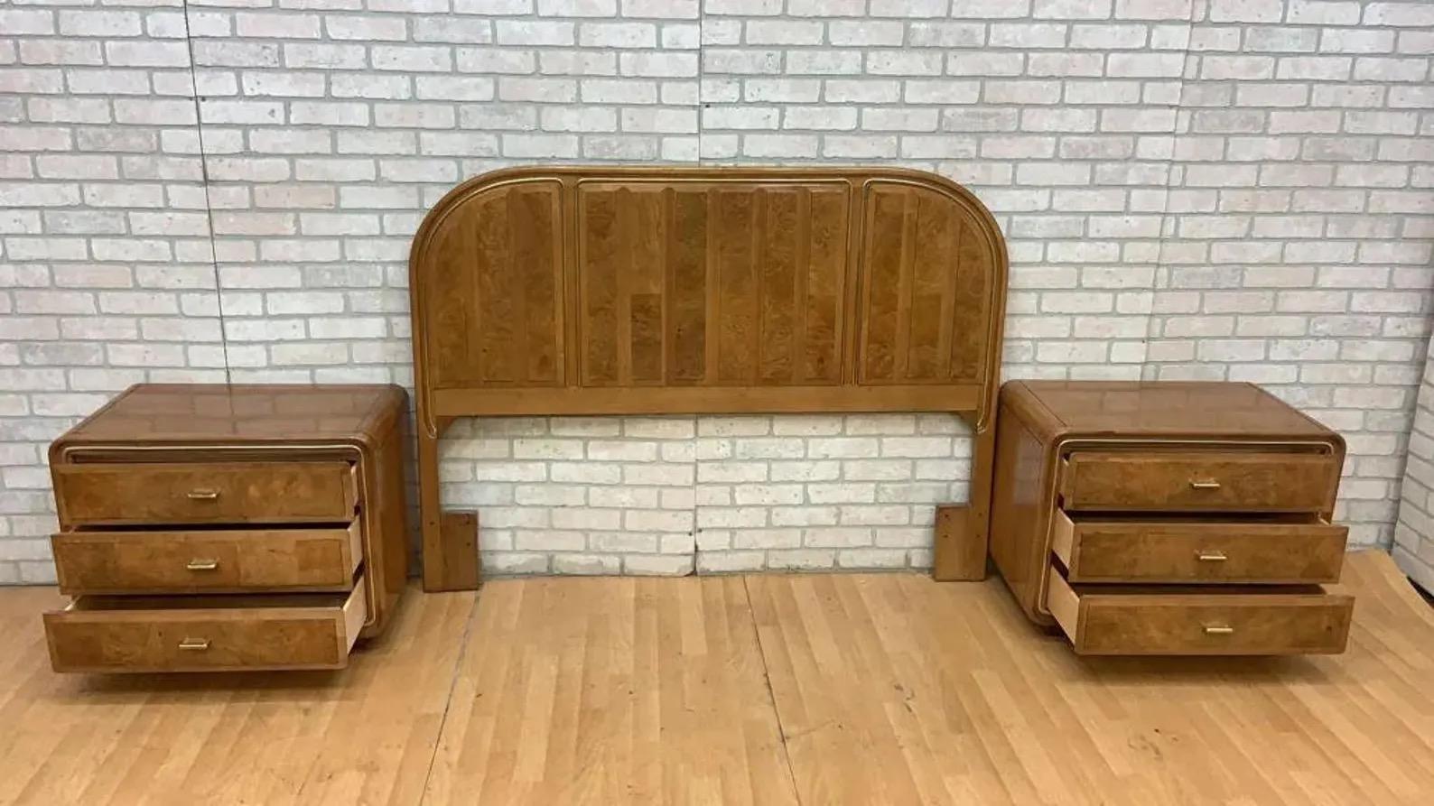 Mid-Century Modern Art Deco American of Martinsville Headboard and Nightstand Bedroom Set For Sale