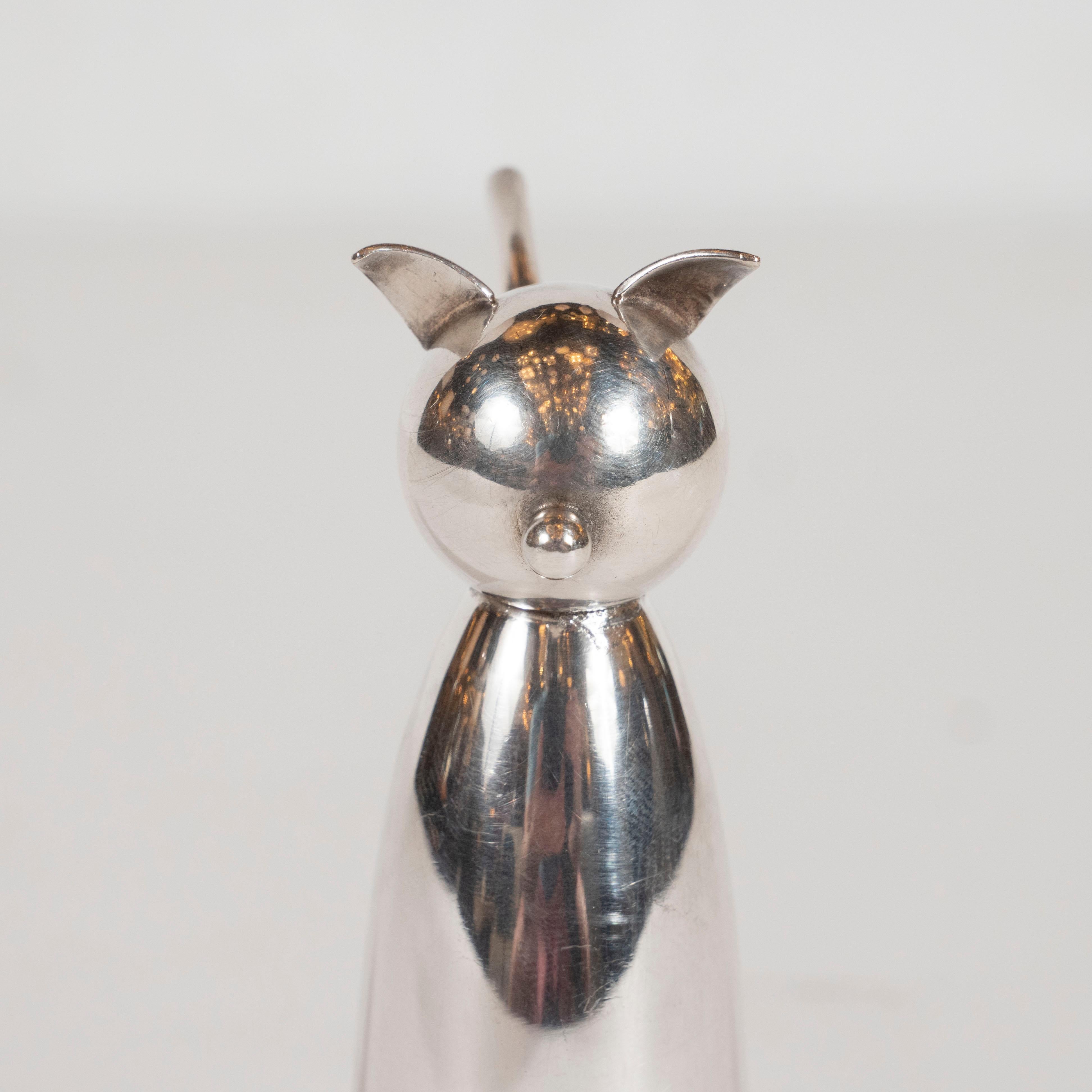 Art Deco American Sculptural Silver Plated Stylized Cat Jigger by Napier In Excellent Condition In New York, NY
