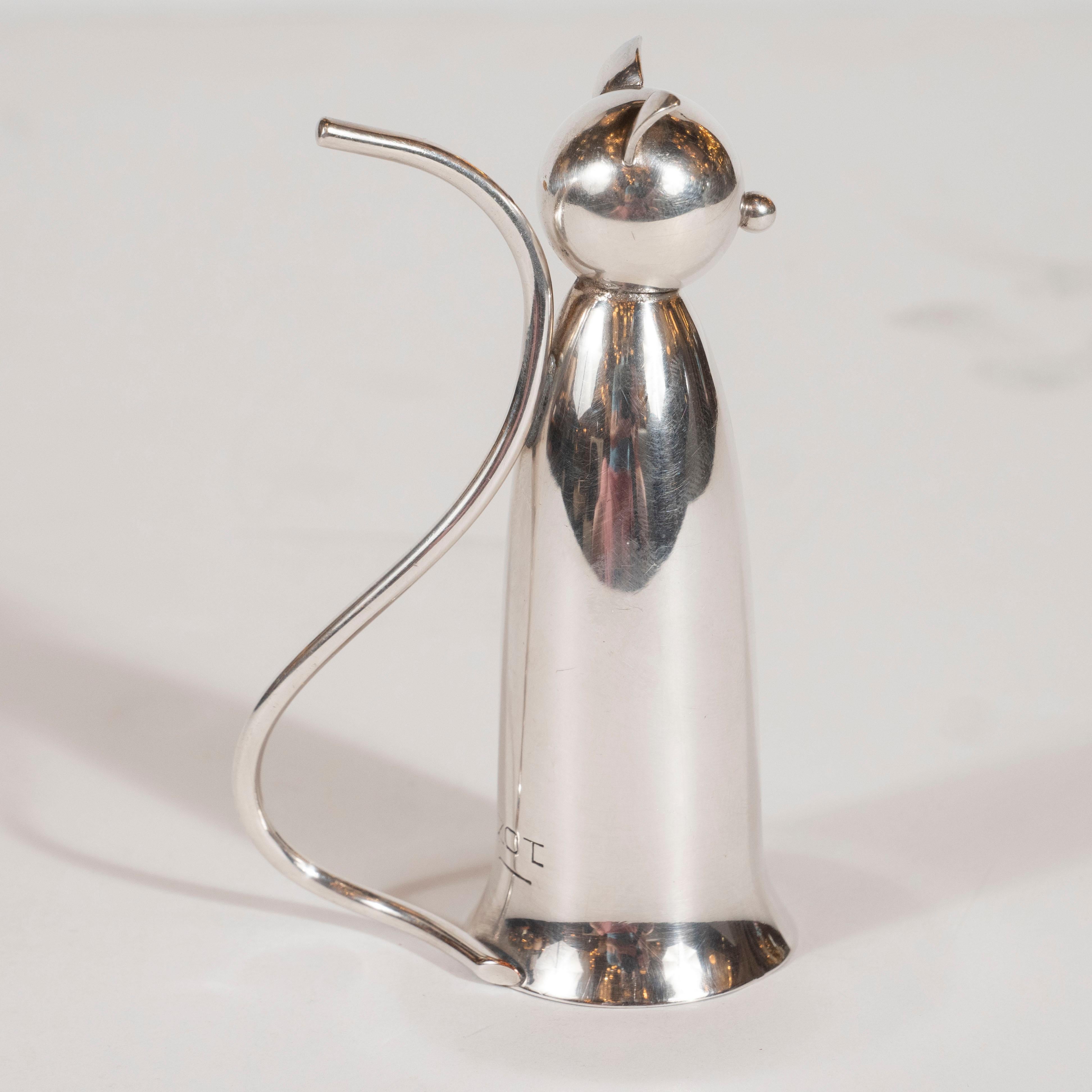 Mid-20th Century Art Deco American Sculptural Silver Plated Stylized Cat Jigger by Napier